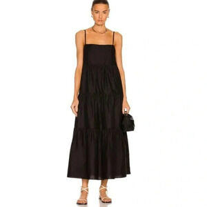 Matteau Tiered Maxi Long Cotton Square Neck Sundress Black Sz 10